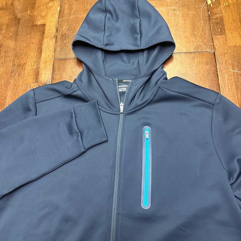 UNTUCKit Rivera Full Zip Performance Jacket Hooded Mens XXL Navy Blue 35647 Golf